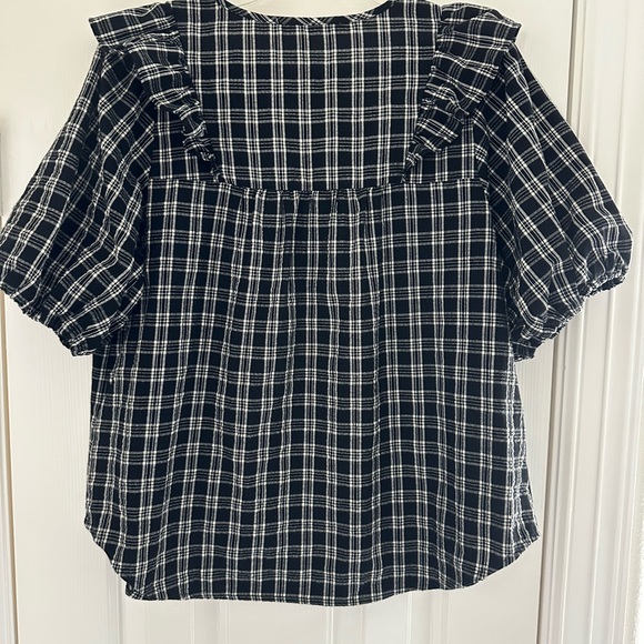 Loft M, Black & White V-Neck Tie Blouse - Picture 3 of 5